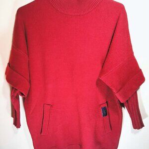 Women's Red Sweater with Ribbed Sleeves and Pockets Size L
